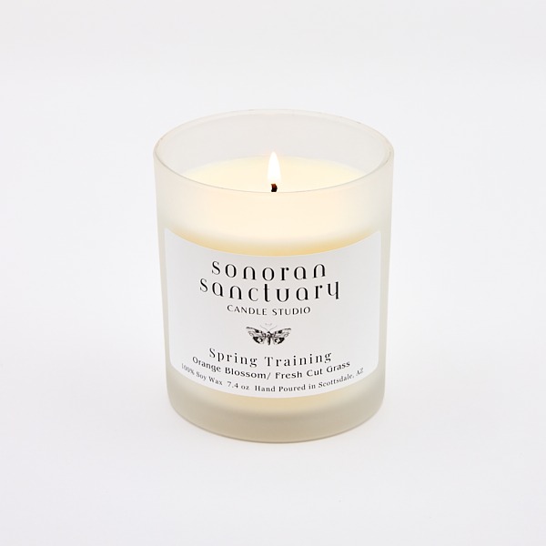 Spring Training Tumbler Candle with lit wick