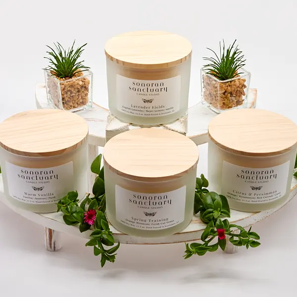 Luxury hand-poured soy tumbler candles inspired by the Sonoran Desert